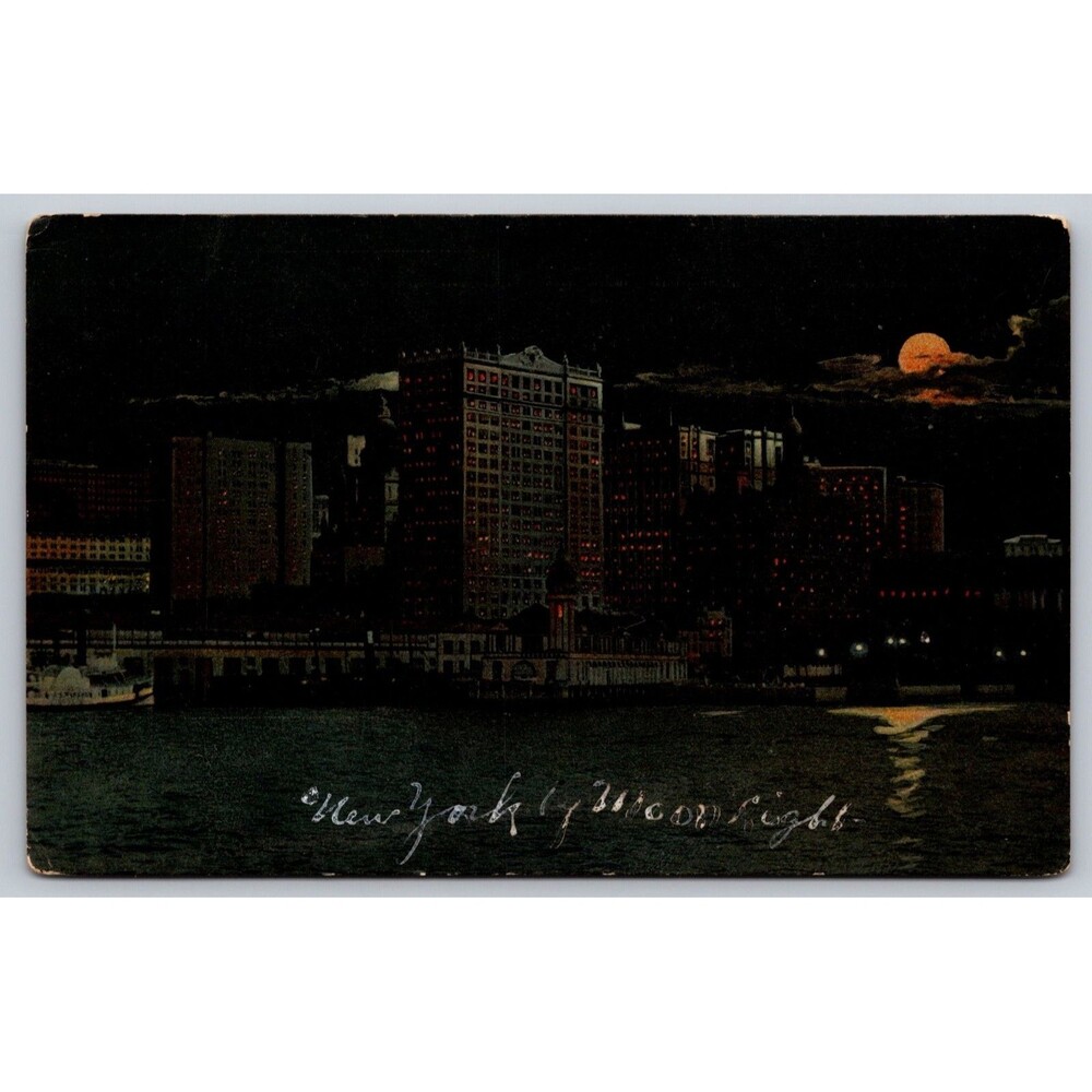 Vintage 1905 New York City Postcard The Battery by Moonlight Rotograph Co N114a
